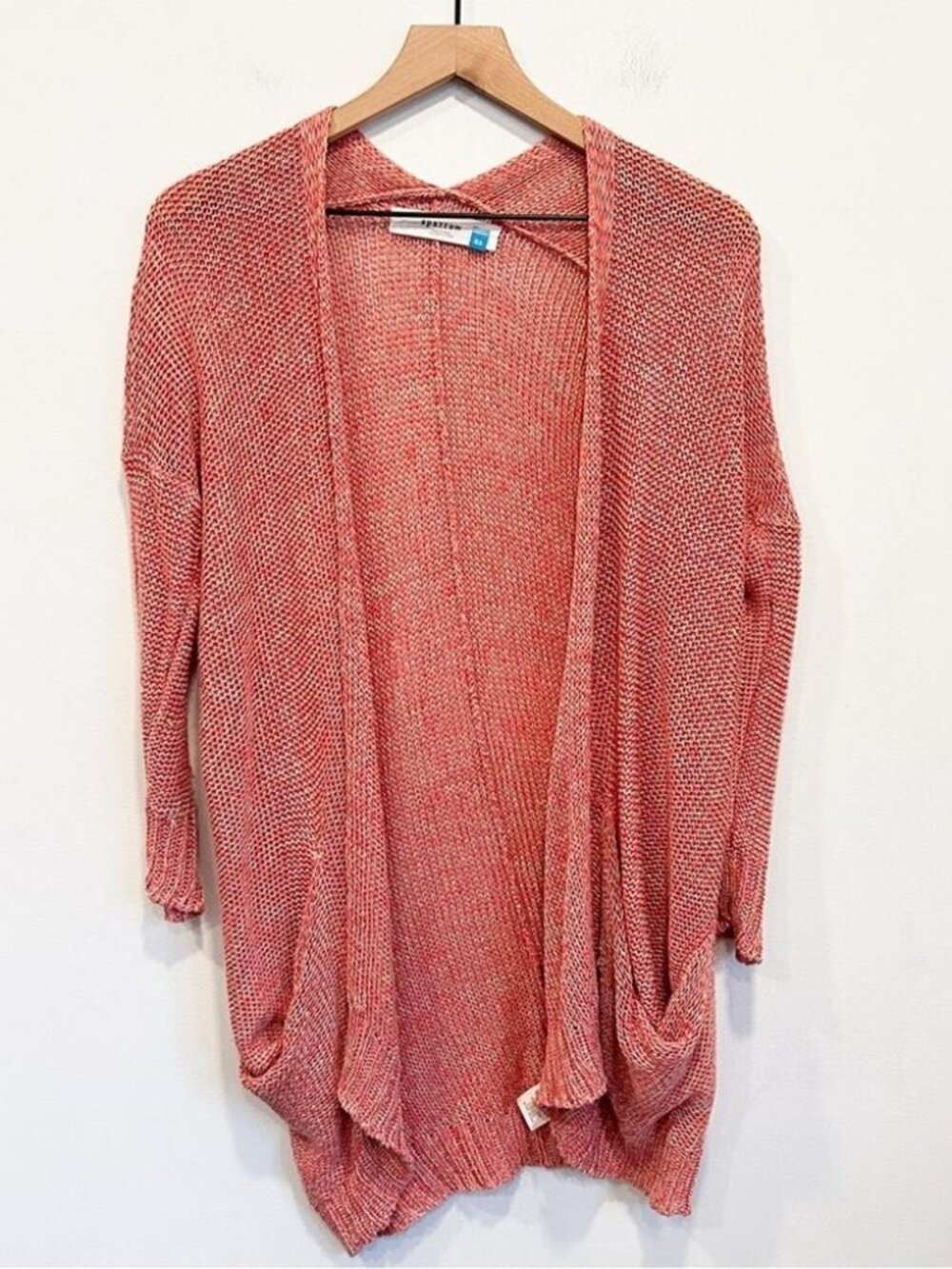 Heathered Coral Open-Front Knit Cardigan